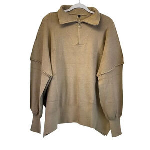 Athmile Womens M Brown Oversize Sweater Quarter Zip Casual